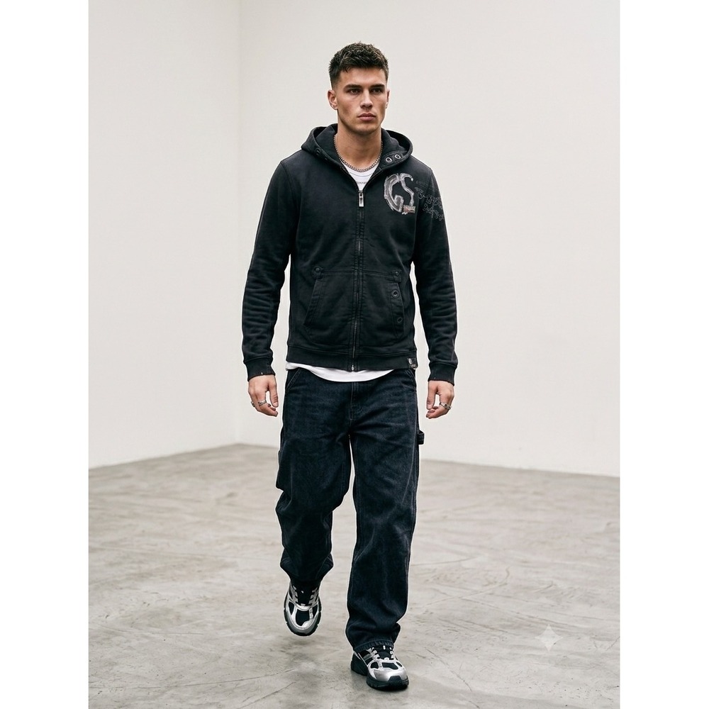 G-Star RAW Men's Full-Zip Graphic Hoodie Jacket Gray / Charcoal‎ - Size L